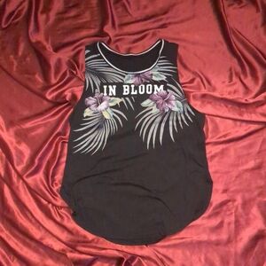 In Bloom Black Sleeveless Tank Top with Gray Leaf Motifs